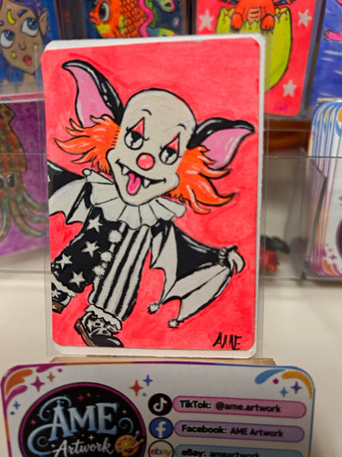 The Big Fang Top Original ACEO Vampire Clown Acrylic Art AME Artwork