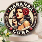 Havana Cuban Cigar Beauty" Vintage Round Wall Art Tin Metal Signs Home Décor 8x8