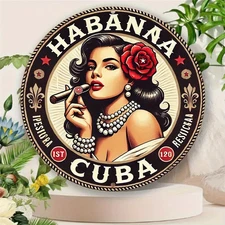 Havana Cuban Cigar Beauty" Vintage Round Wall Art Tin Metal Signs Home Décor 8x8
