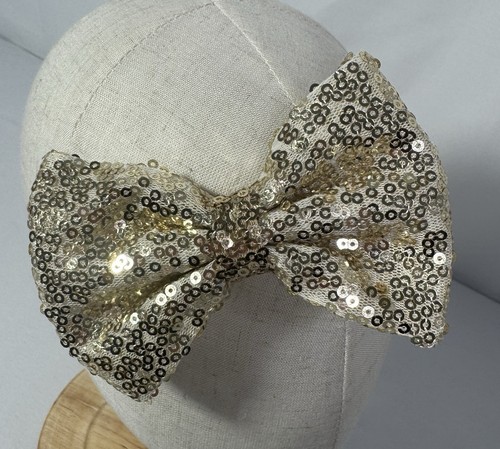 Baby Pink Gold Bow Headwrap Set of 2 Sequin Hair Bow Headband Girls - Picture 6 of 11