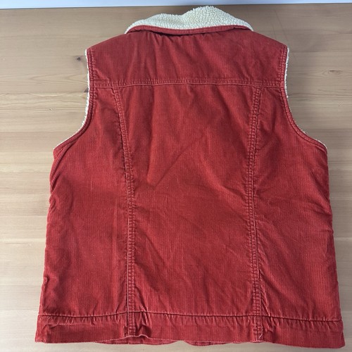 L.L. Bean Vest Womens M/L Orange Button Up Corduroy Sherpa Lined Vest Y2K 90s - Picture 2 of 14