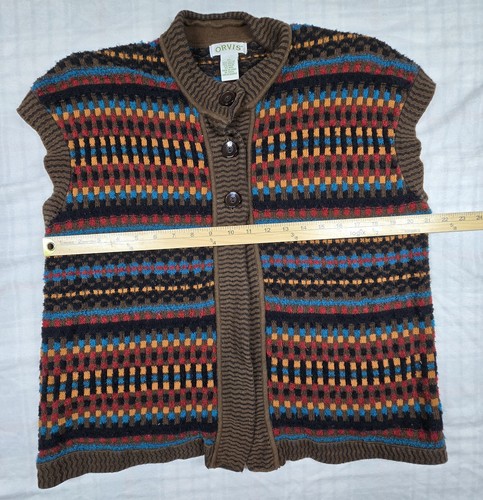 Orvis Womens Three Button Vest Chunky Knit Wool Blend Fair Isle Boho Aztec XL - Picture 4 of 7