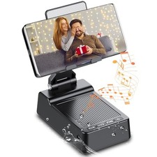 Foldable Phone Stand with Wireless Bluetooth Speaker and Anti-Slip Base, Black