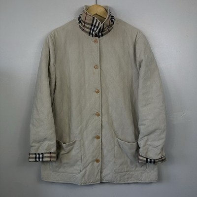 Vintage Burberry Cord Steppjacke, Novacheck, hellbraun beige, Größe Damen 40