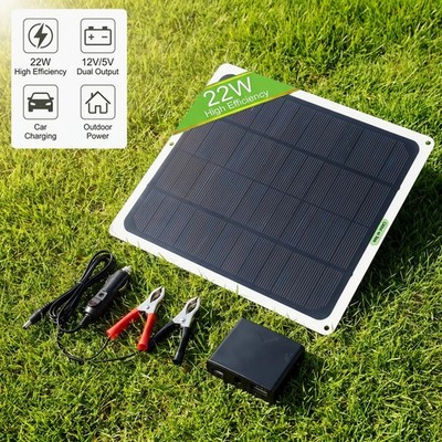 22W Solarpanel 12V 5V Ladegerät für Kfz Autobatterie tragbares Solarmodul Außen