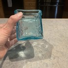 VTG Pressed Glass Votive Candle Holder Aqua Turquoise Square Cube. — photo 3