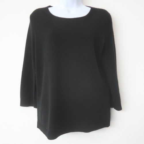 Talbots Pure Cashmere Womens Sweater Large Petite LP Black 3/4 Sleeve Pullover