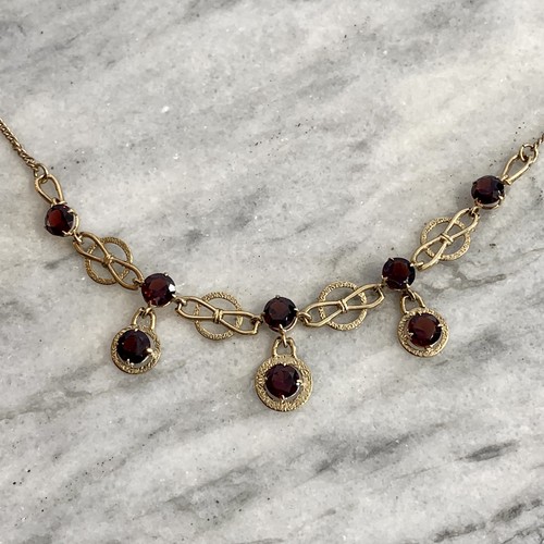 Collar de oro granate de 9 quilates filigrana ocasión años 60 oro amarillo 395 - 16" pulgadas - Imagen 3 de 22