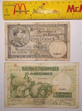 Old Belgium 5 and 50 Francs Paper Money Notes 1938