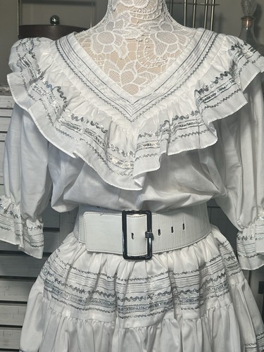 Vintage Square Up 3-piece square dance outfit White w/silver metallic trim L/XL - Picture 2 of 14