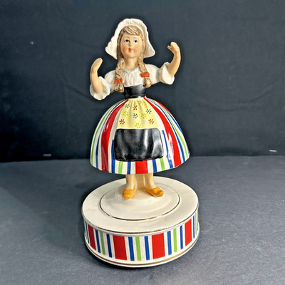 Vintage Schmid Danish Girl Music Box Figurine ''Tiptoe Thru The Tulips'' Japan 8''