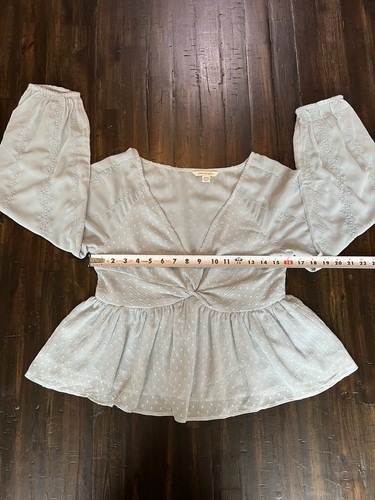 Camicetta babydoll American Eagle top donna blu medio trasparente ricamata con volant - Foto 6 di 16