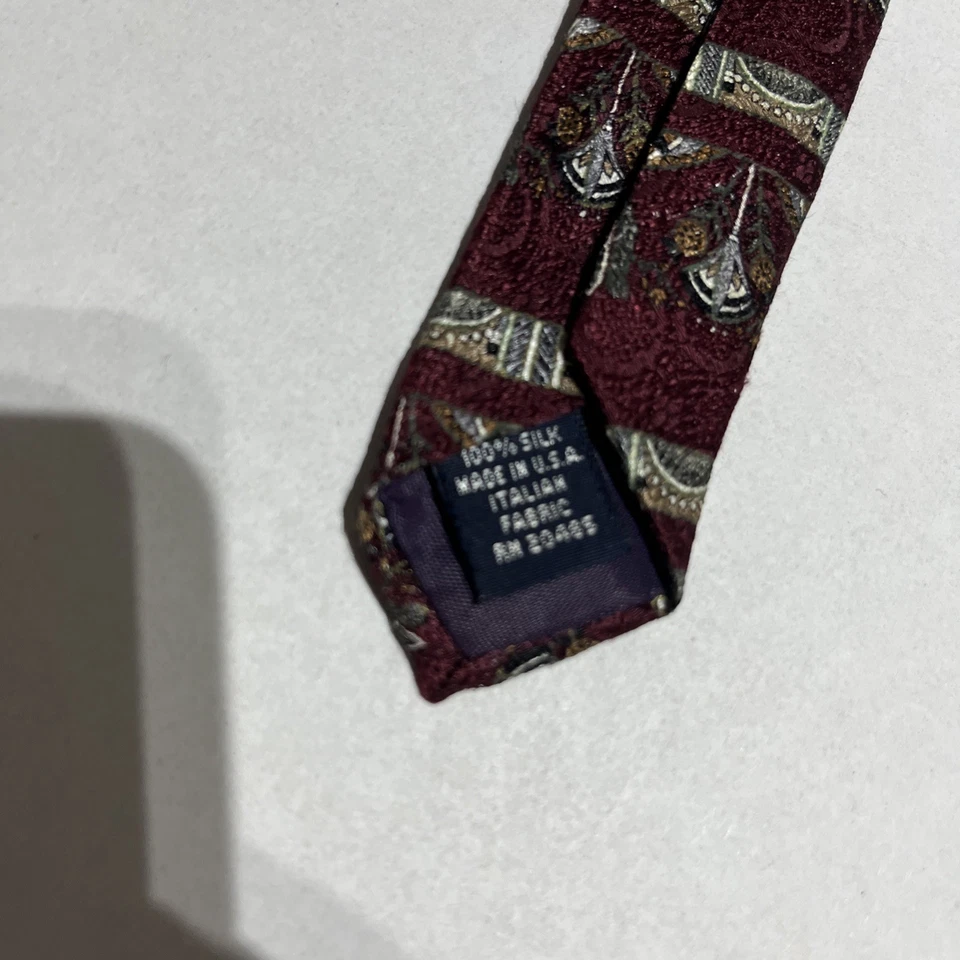 Corbata de cuello geométrica tejida 100 % seda Stafford para hombre borgoña multi 4" x 60 C-15 Foto 3 de 4