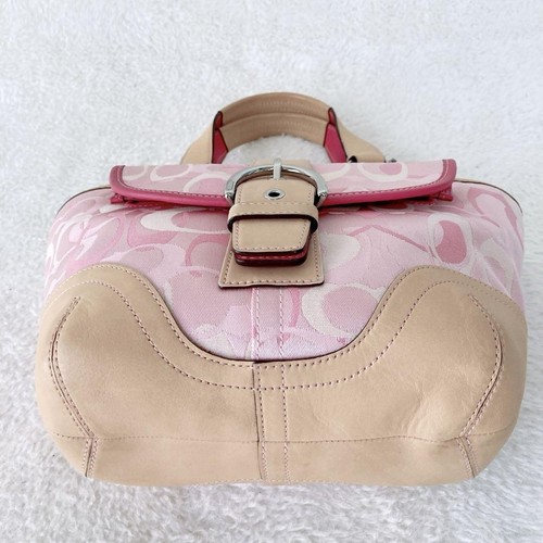 Coach Tote Soho Signature Pink Leather Canvas Dust Bag rare Color Beautiful - Picture 5 of 12