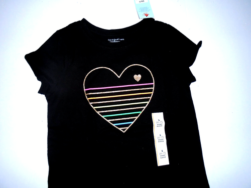 CAMISETA CAT & JACK NIÑAS CORAZÓN BRILLO EN ALGODÓN NEGRO TALLA 6-7 - Imagen 2 de 4