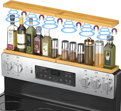 Magnetic Stove Top Shelf for 30'' Stoves, Over Oven Shelf Above with Bamboo Spice