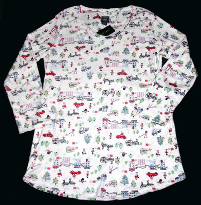 Laura Ashley Winter Christmas Snowmen Trees Cars Town Nightgown Wm's M NWT $36