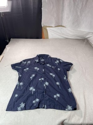 Marc Anthony Shirt Mens XL Blue Palm Tree Hawaiian Slim Fit Button Top Ocean