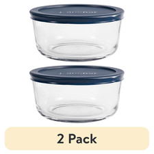 (2 pack) Anchor Hocking Glass Food Storage Container with Lid 4 Cup Round