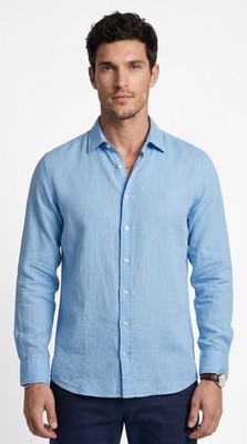 Hackett London Men's Blue Slim Fit Linen Blend Shirt Size M HM309530