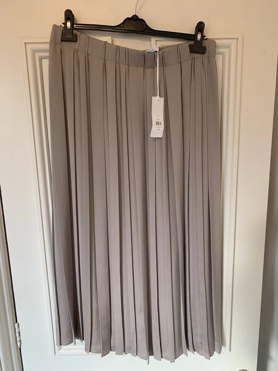 BNWT The White Company silver metallic pleated midi skirt UK size 16