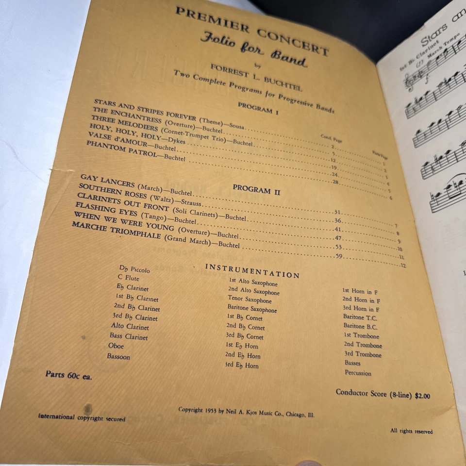 PREMIER CONCERT BAND FOLIO Forrest L Buchtel   1953 1st Bb Clarinet - Image 2 of 4