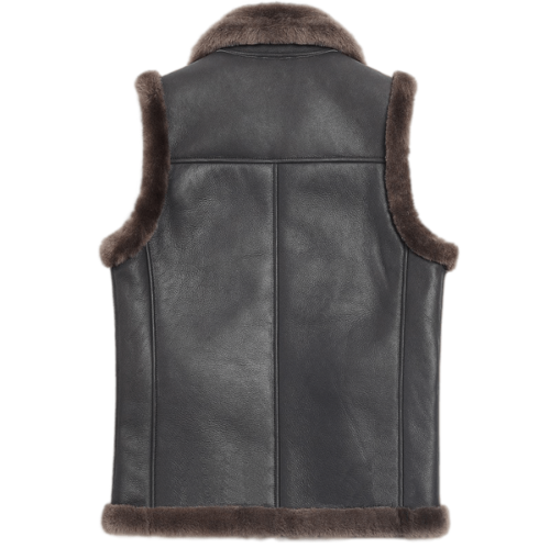 Men's Black Aviator RAF B3 Shearling Fur Bomber Real Sheepskin Leather Fur Vest - Picture 2 of 2