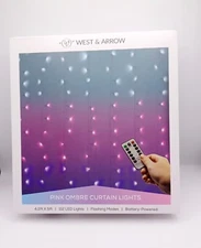 West & Arrow Pink Ombre Curtain Lights 4.2ft X 5ft 112 LED Light Battery Powered