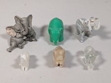 Lot of 6 Miniature Elephant Figures Made of Various Stones