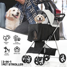 Folding Dog Stroller Adjustable Canopy Pet Travel Carrier Detachable Basket Cart