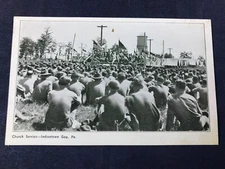W3-58 VINTAGE MILITARY POST CARD - CHURCH SERVICES - INDIANTOWN, PA