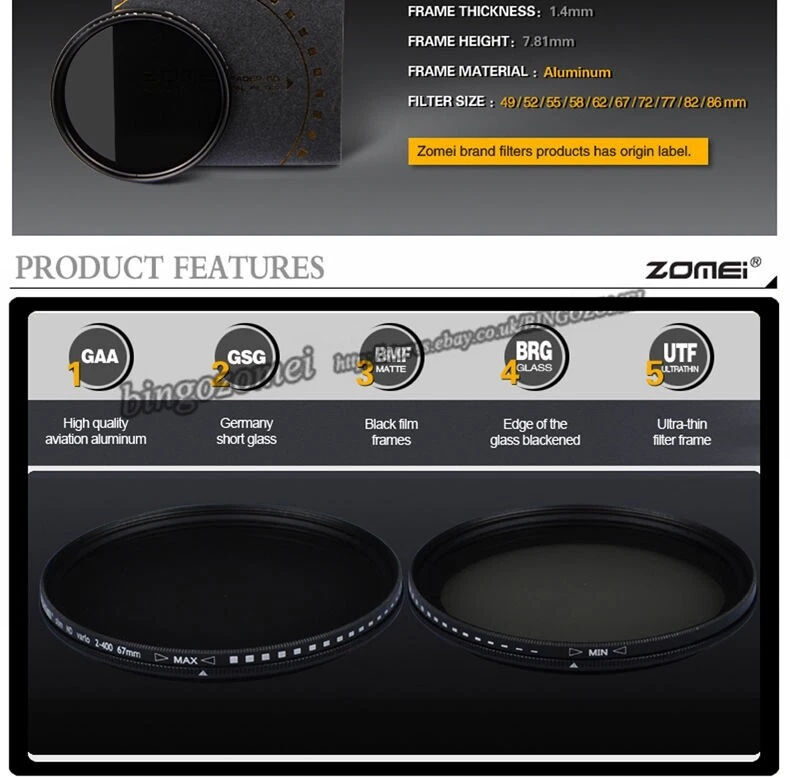 67MM Neutral Density Variable Filter ND Fader Adjustable ND2 to ND400 for DSLR - Image 4 of 4