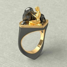 Schwarzer Panther mit Frau Damen Ring Gold Plated  Größe 59/Geschenk Idee