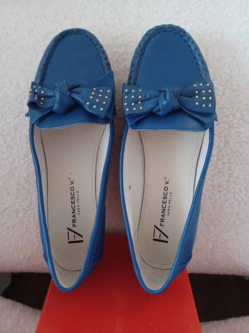 Vera Pelle Womens Shoes Moccasin Royal Blue Size 7 ITALY | eBay display picture 1