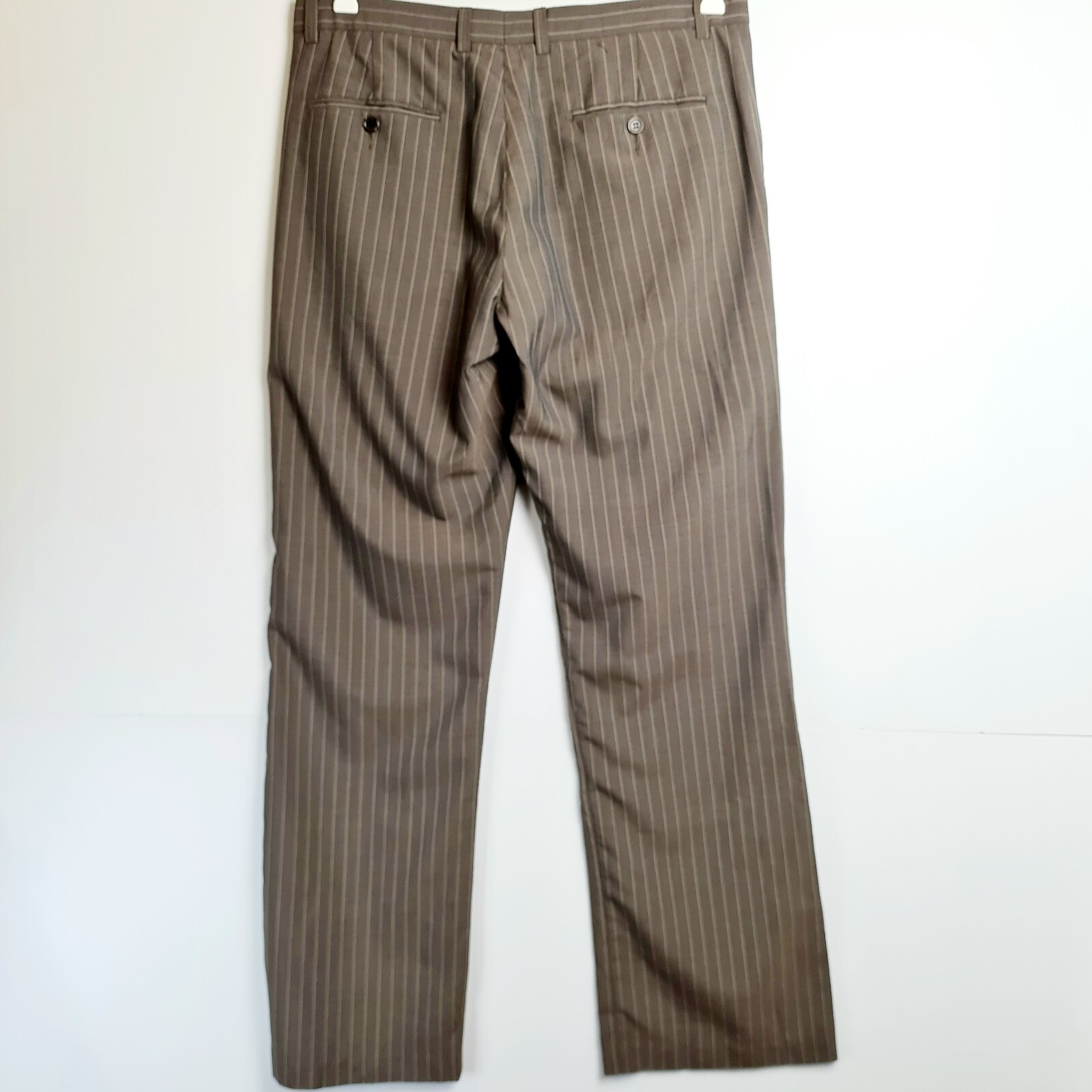 YD Men's Brown Pin Stripe Tailored Dress Pants Bootcut Leg Wool Blend