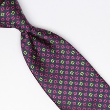 John G Hardy Mens Silk Necktie Navy Blue Magenta Lime Green Scattered Check Tie