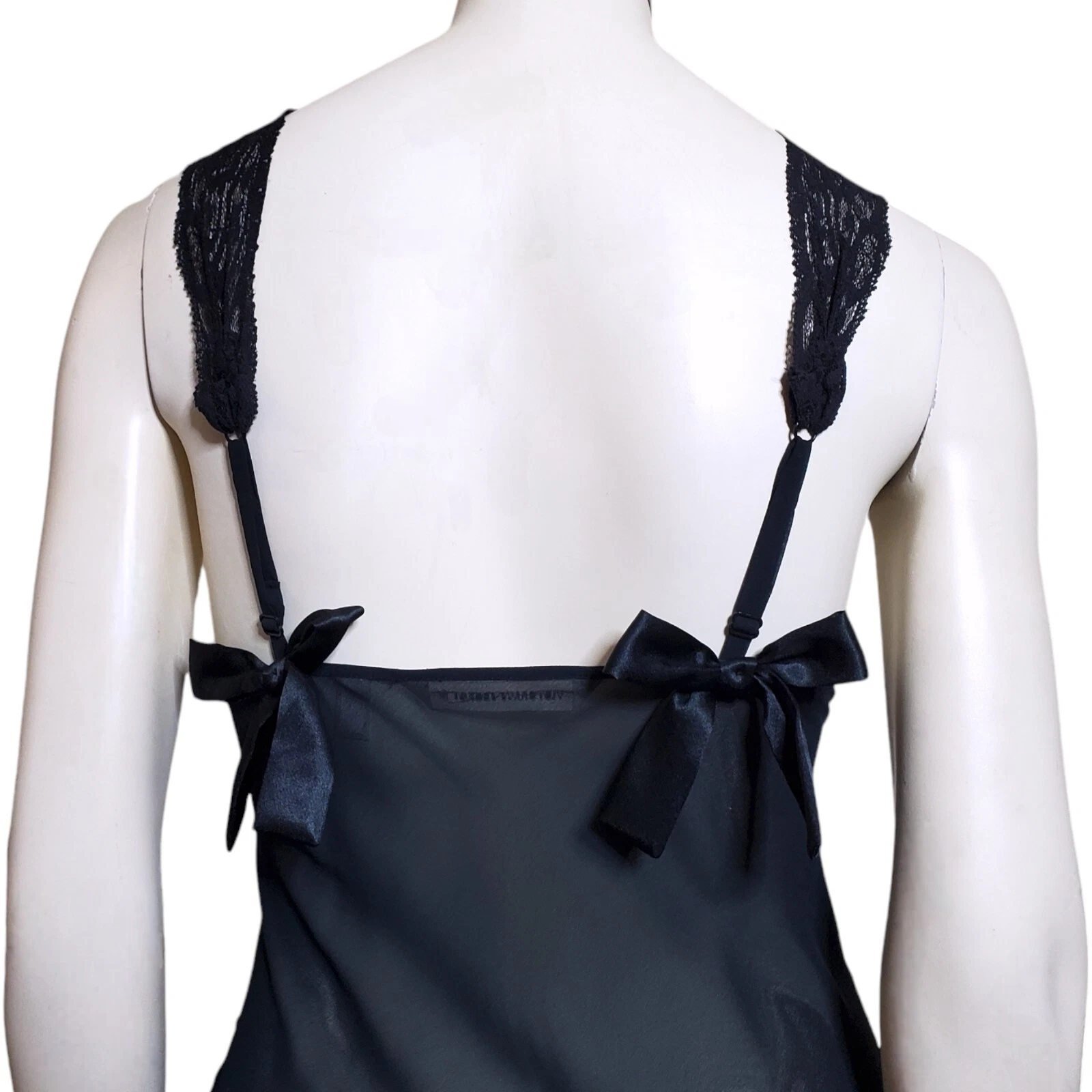 UNDERCOVER Maxi abito slip anni 90 Victoria's Secret nero pizzo taglia S vita bassa pin up trasparente