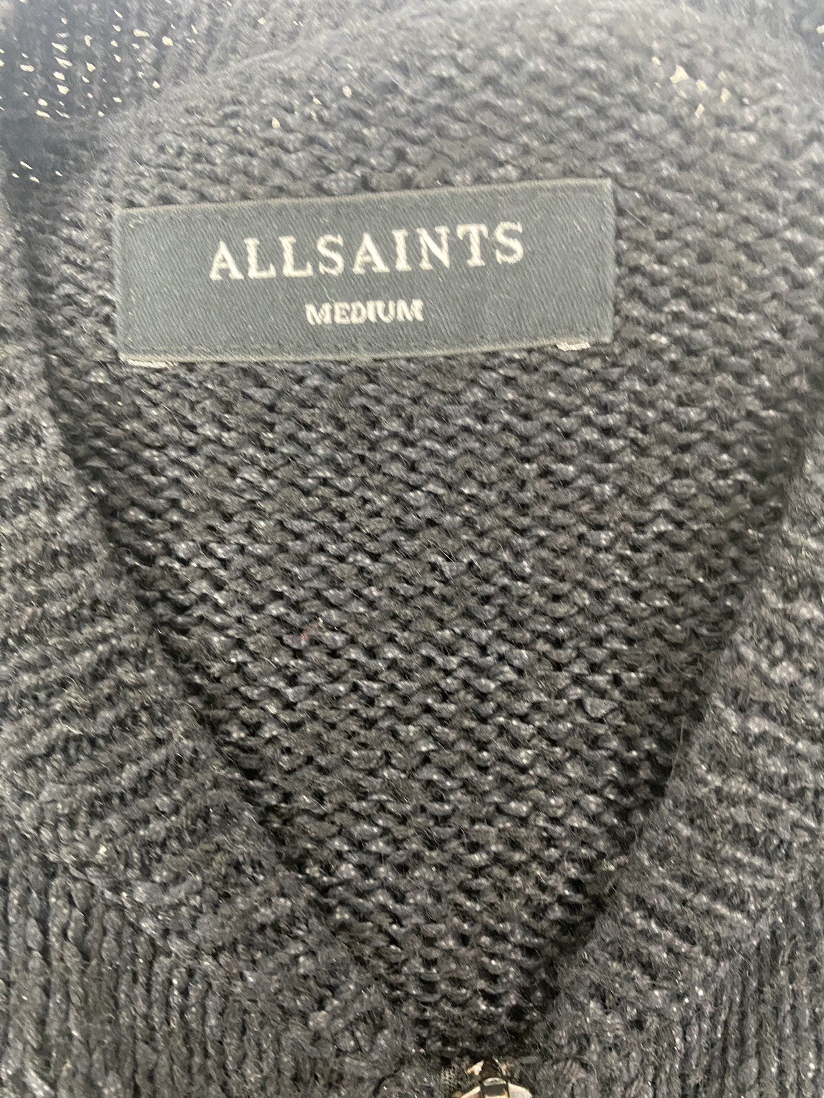 Mens Cardigan ALL SAINTS Medium Zip Up Knit Black Oversized (Fits Large