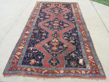Early Antique Three Medallion Caucasian Kazak Rug Wool Warp & Weft 58x107"