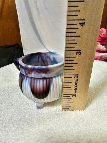 Sowerby? Purple Malachite Slag Glass Handled Small Basket/ Toothpick -READ, READ - 第 7/9 張圖片