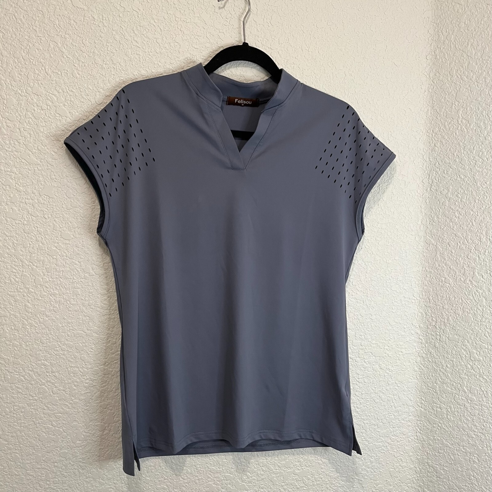 Felisou Womens V Neck Golf Shirt Short Sleeve Sport Shirt Gray Workout