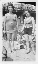 Vintage Two Women Swimsuits 1930s Photo Holding Hands Boardwalk Beach Shorts