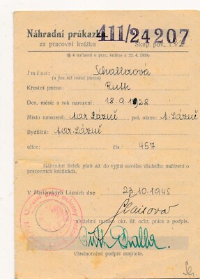 Nr 51089 Ausweis Marienbad  Marianske Lazne 1945 Tschechien