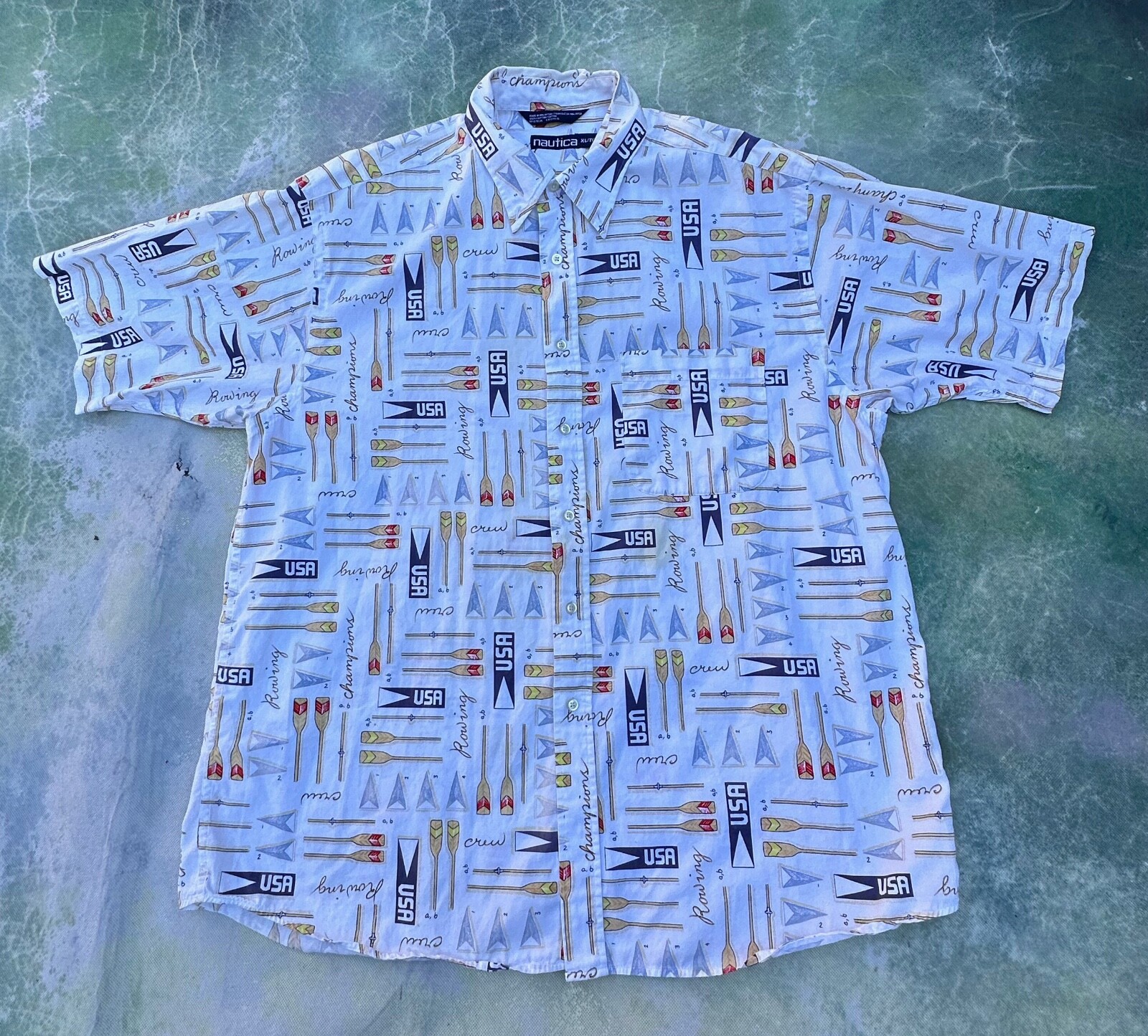 FILA Camicia da uomo vintage Nautica Team USA Rowing Champions abbottonata taglia XL.