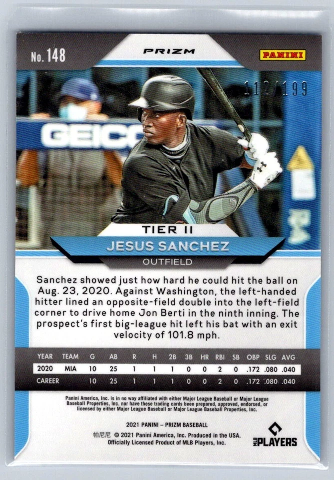 2021 Panini Prizm 148 Jesus Sanchez Blue Donut Circles /199 - Image 2 of 2