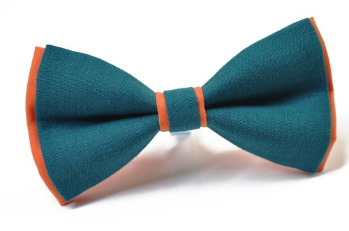 Teal Blue and Coral Orange Cotton Bow tie for Men / Boy Kids / Baby Toddler - Picture 3 of 4