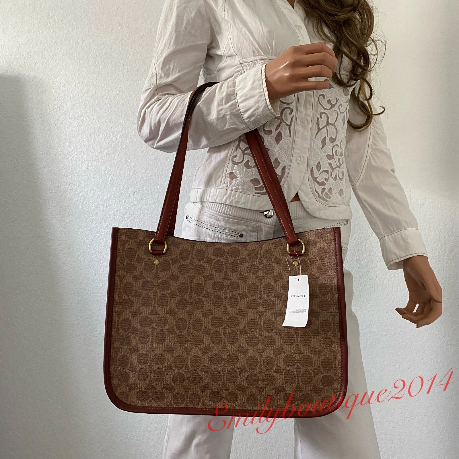 Borsa Coach C2591 Tyler nuova con etichette in tela firmata e pelle marrone ruggine