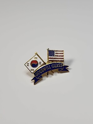 Goodwill Games USA & South Korea Friendship Flags Lapel Pin