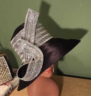 NEW Charm NY Black Silver RHINESTONE HAT CHURCH BLING COGIC
