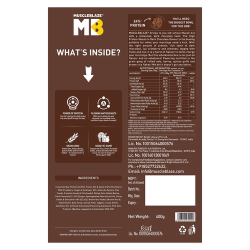 Muesli riche en protéines, chocolat noir et canneberge, 18 g de protéines, av... en ligne
